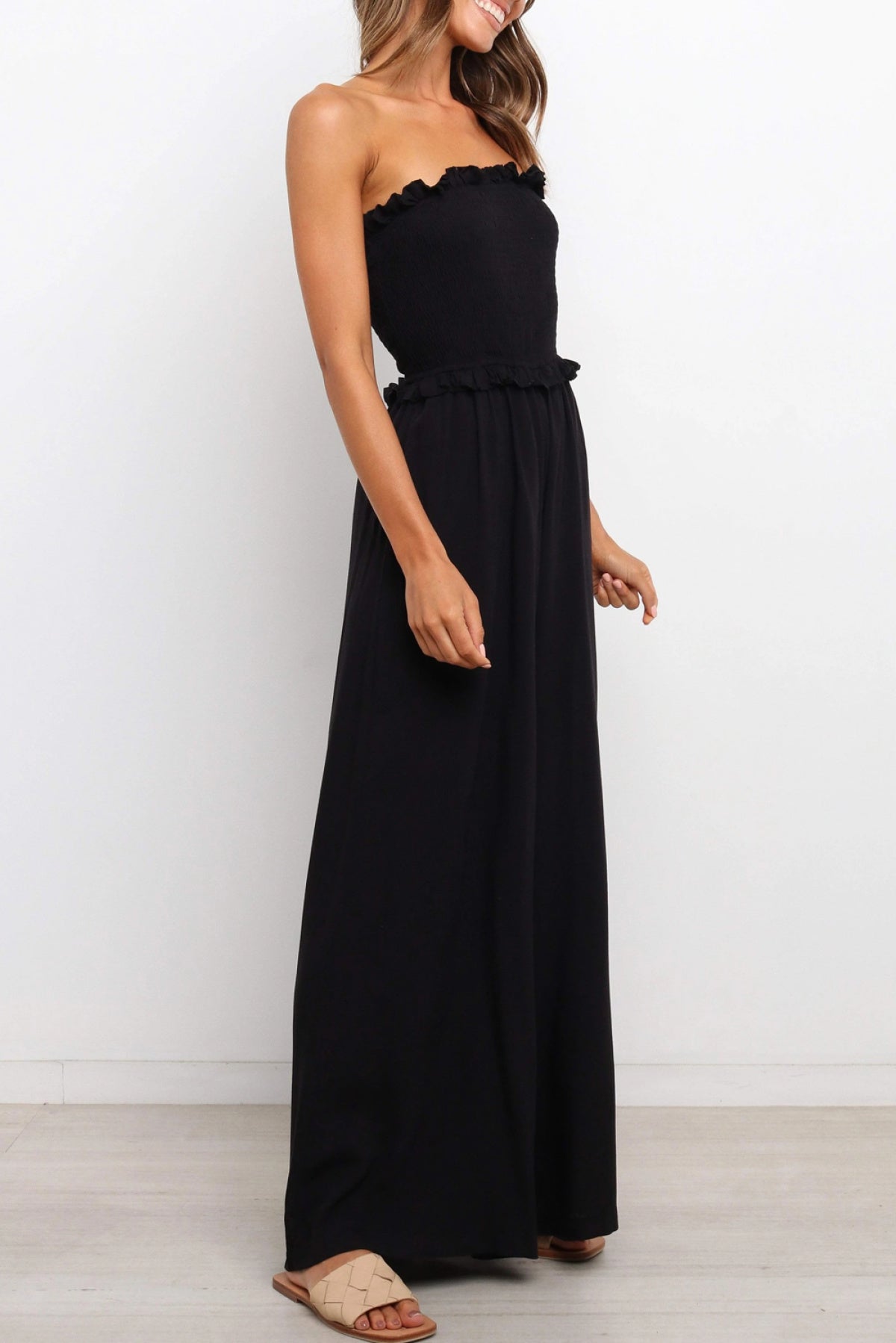 Smocked Bandeau Wide Leg Jumpsuit