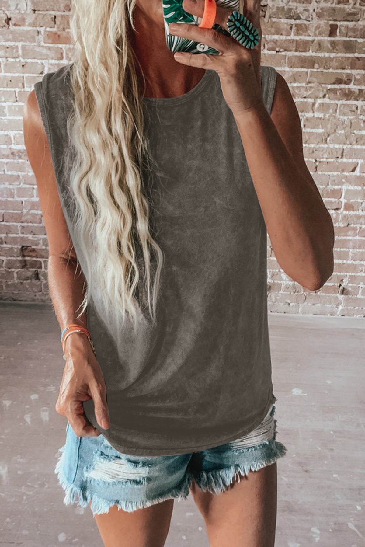 Round Neck Cotton Blend Tank