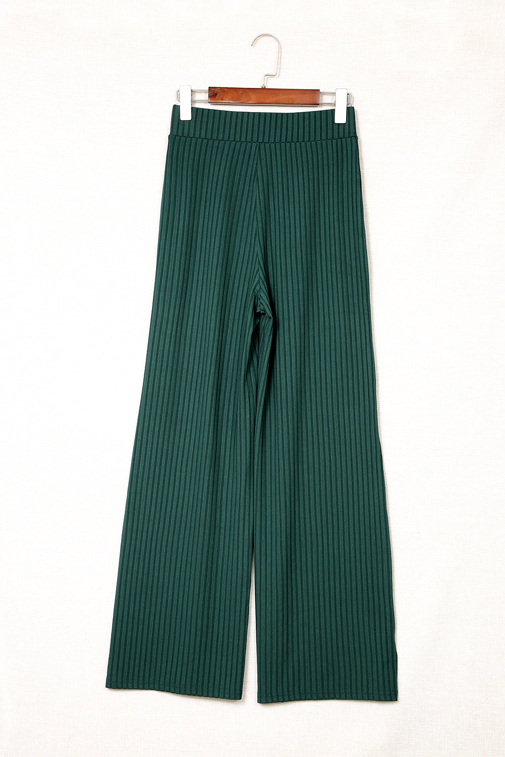 Ribbed Knit High Rise Wide Leg Pants