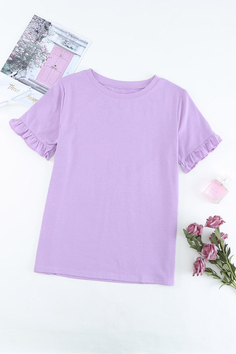 Solid Ruffled Short Sleeve T-Shirt