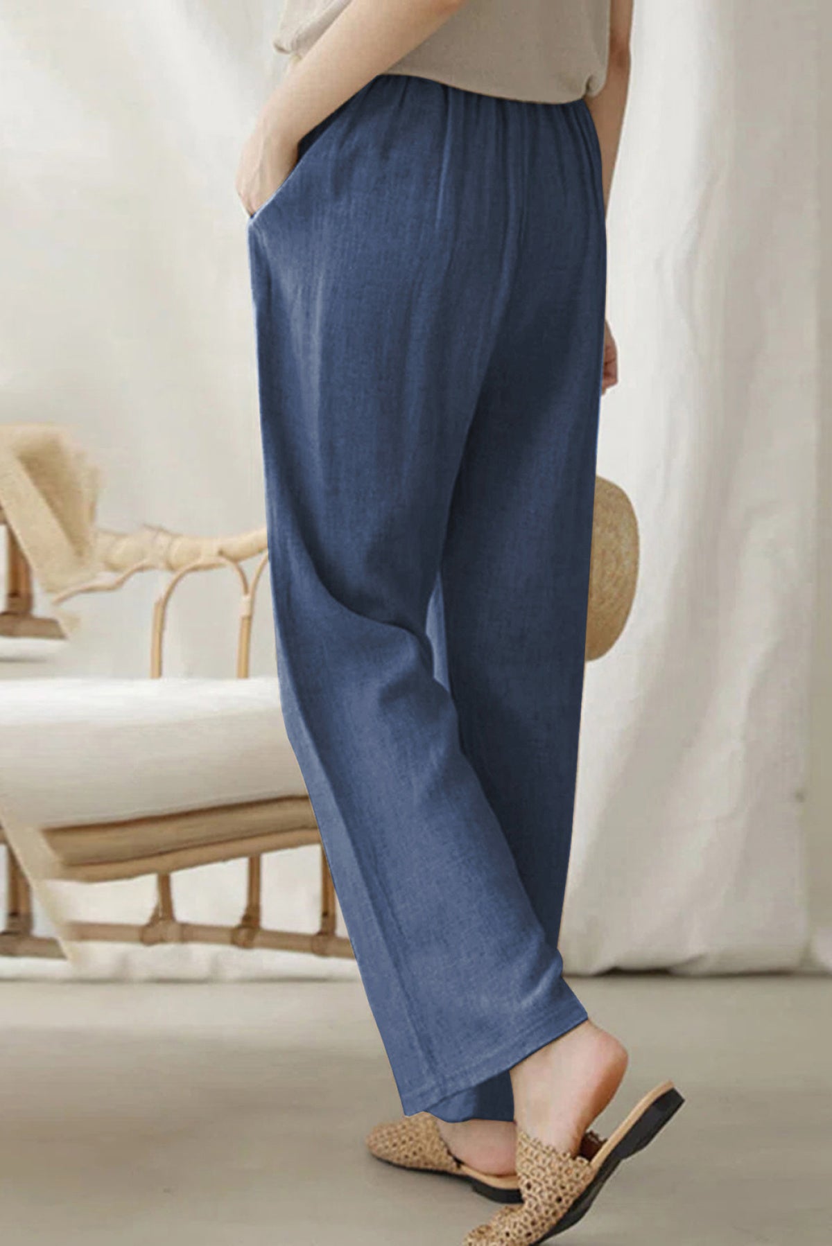 Elastic Waist Straight Leg Loose Casual Pants