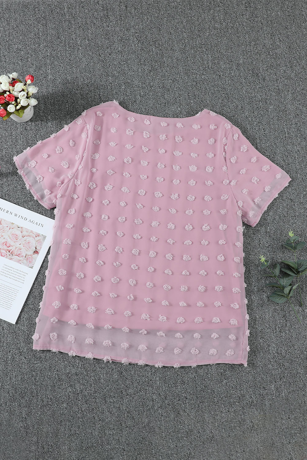 Pink Swiss Dot Texture Short Sleeve Top