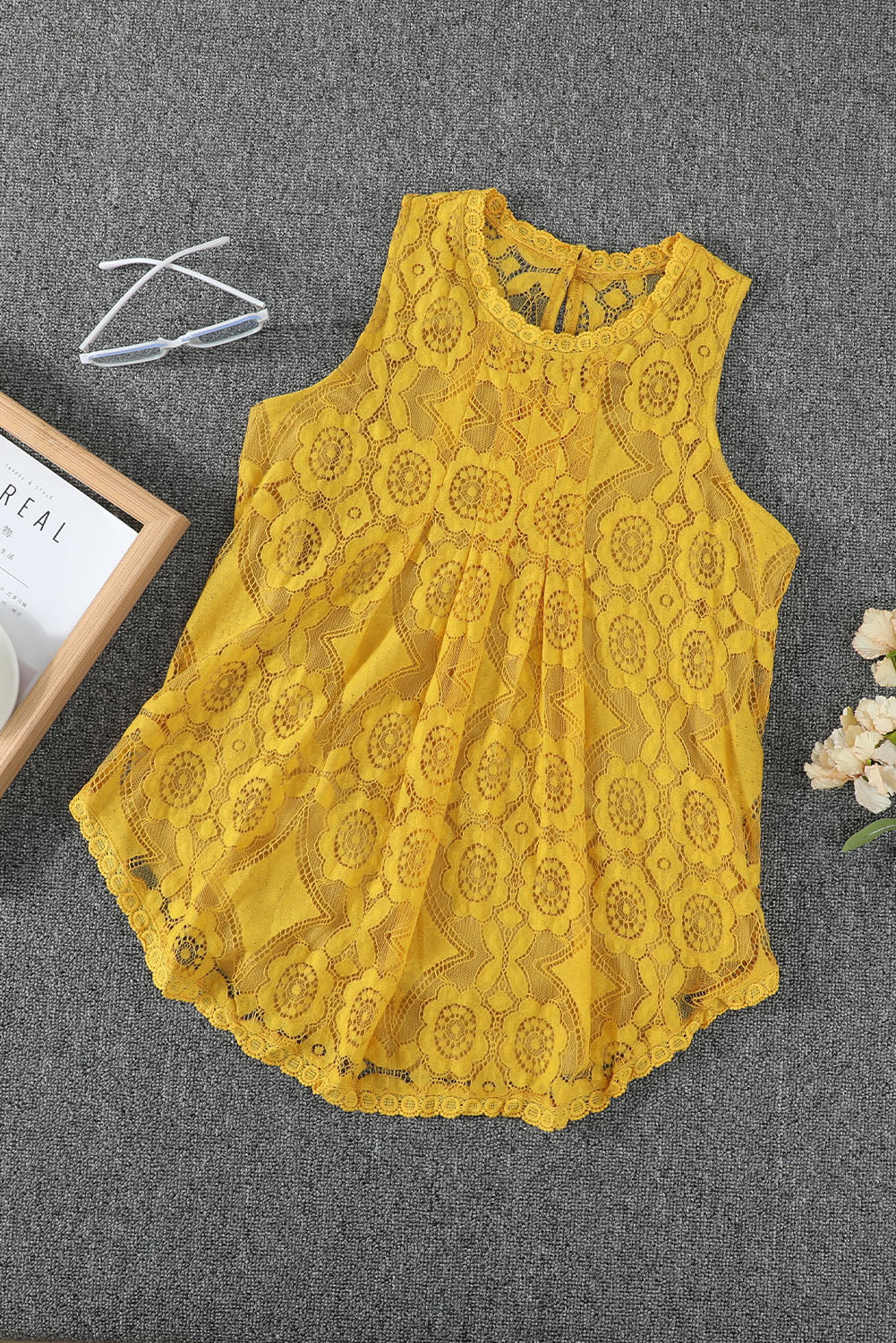 Lace Hollow Out Sleeveless T-Shirt