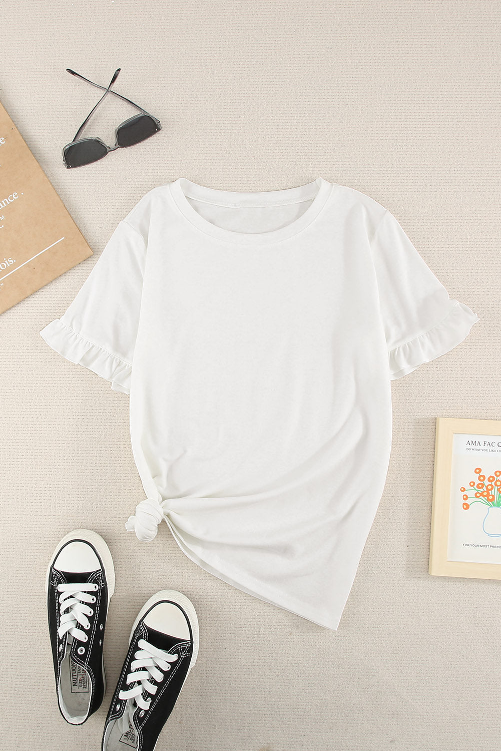 Solid Ruffled Short Sleeve T-Shirt