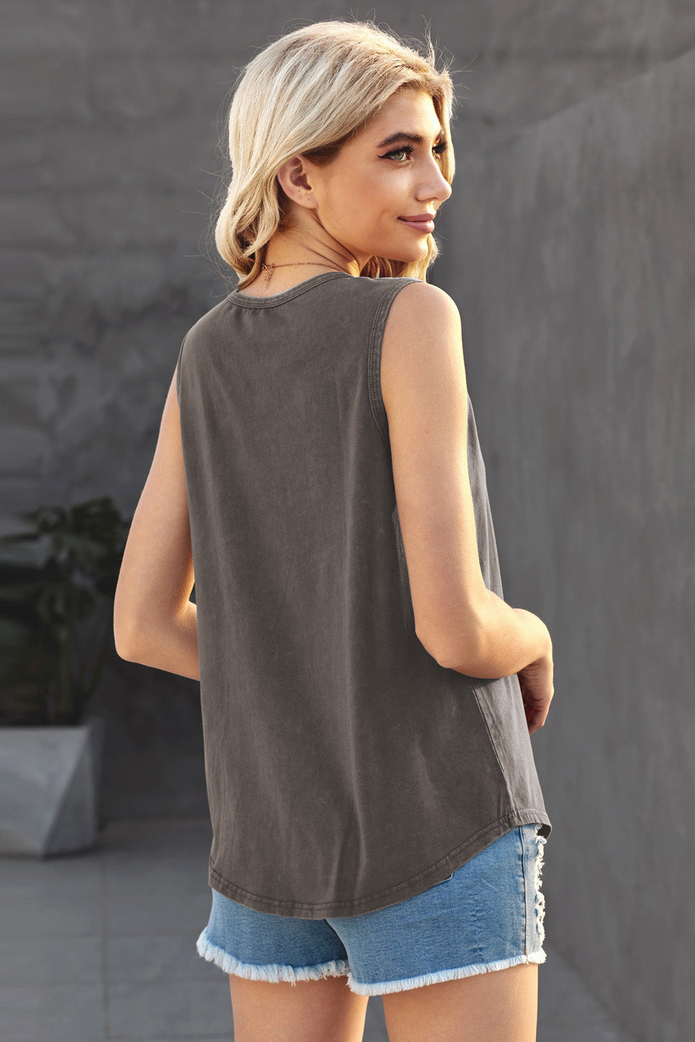 Round Neck Cotton Blend Tank