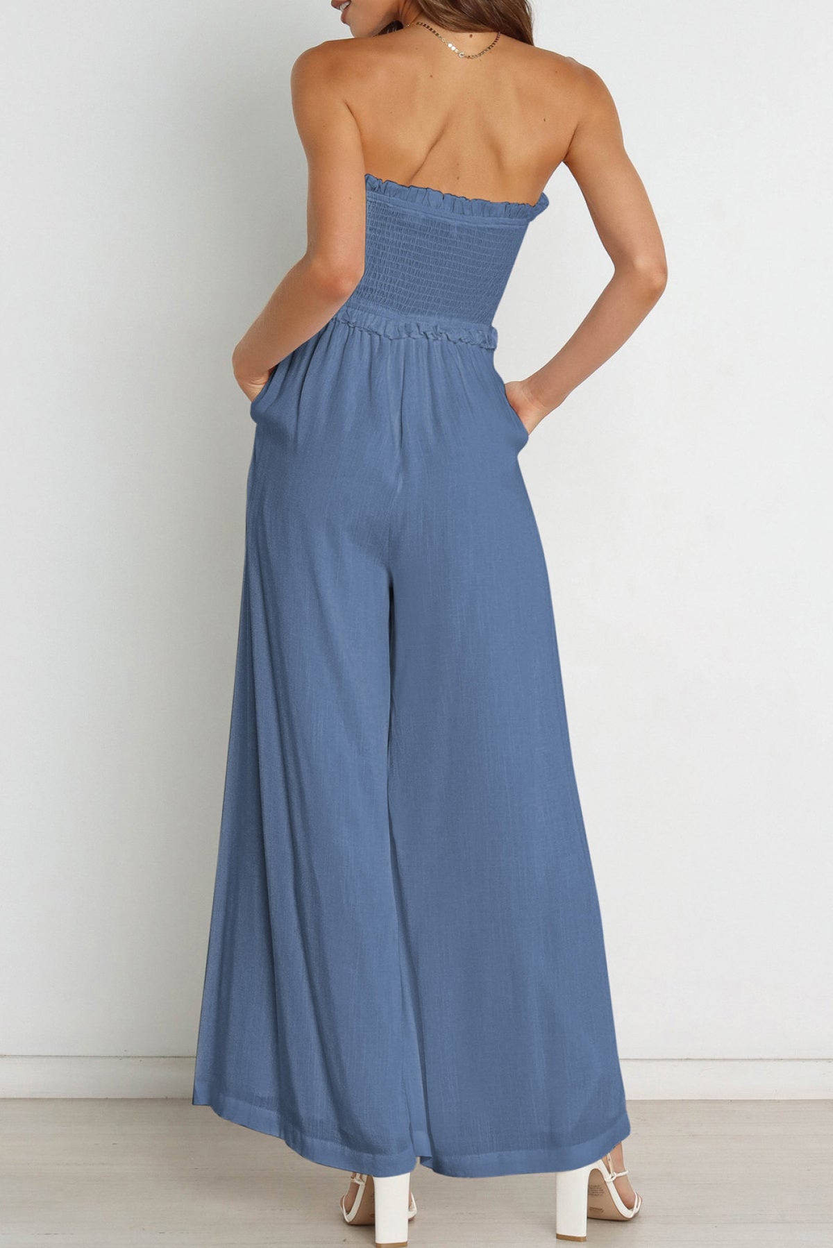 Smocked Bandeau Wide Leg Jumpsuit