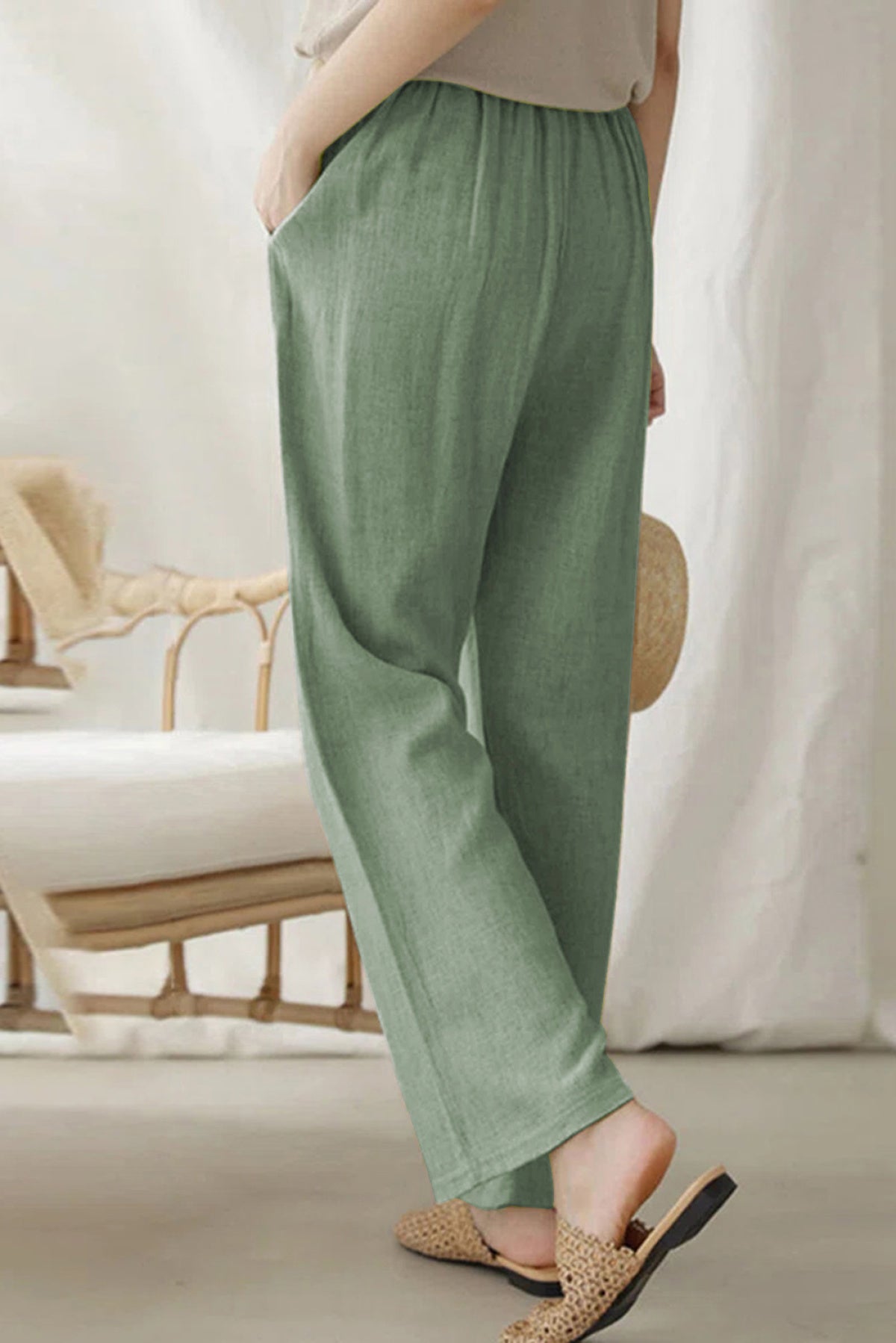 Elastic Waist Straight Leg Loose Casual Pants