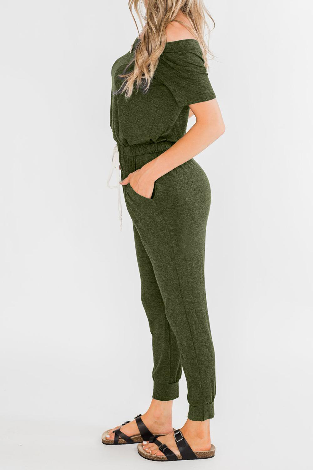 Green Living My Life Drawstring Jogger Jumpsuit