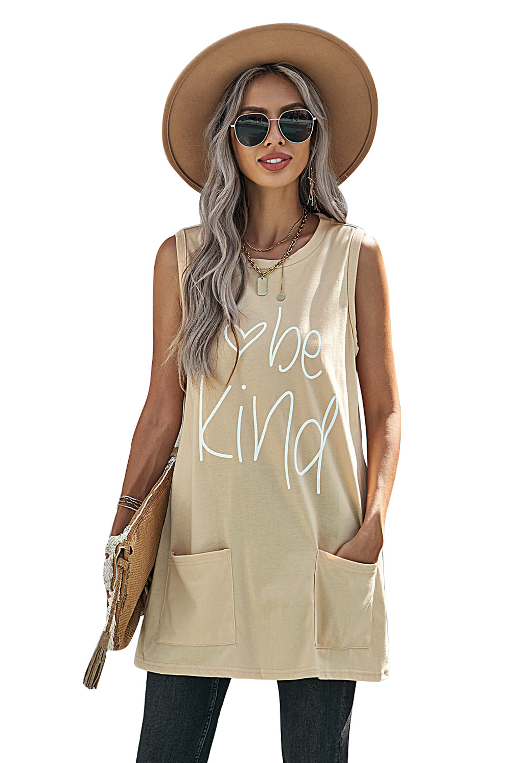 Be Kind Letters Graphic Tank With Pockets