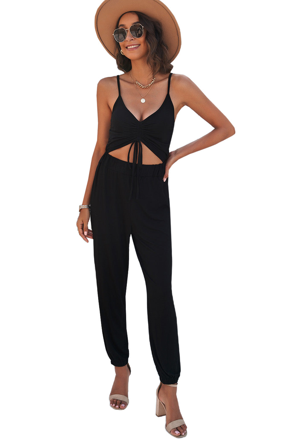 Ruched Front Spaghetti Strap Jumpsuit