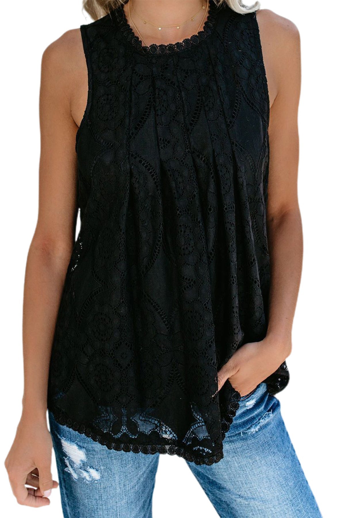 Lace Hollow Out Sleeveless T-Shirt