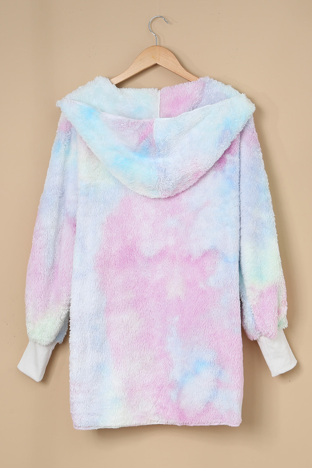 Tie Dye Soft Fleece Hooded Open Front Coat