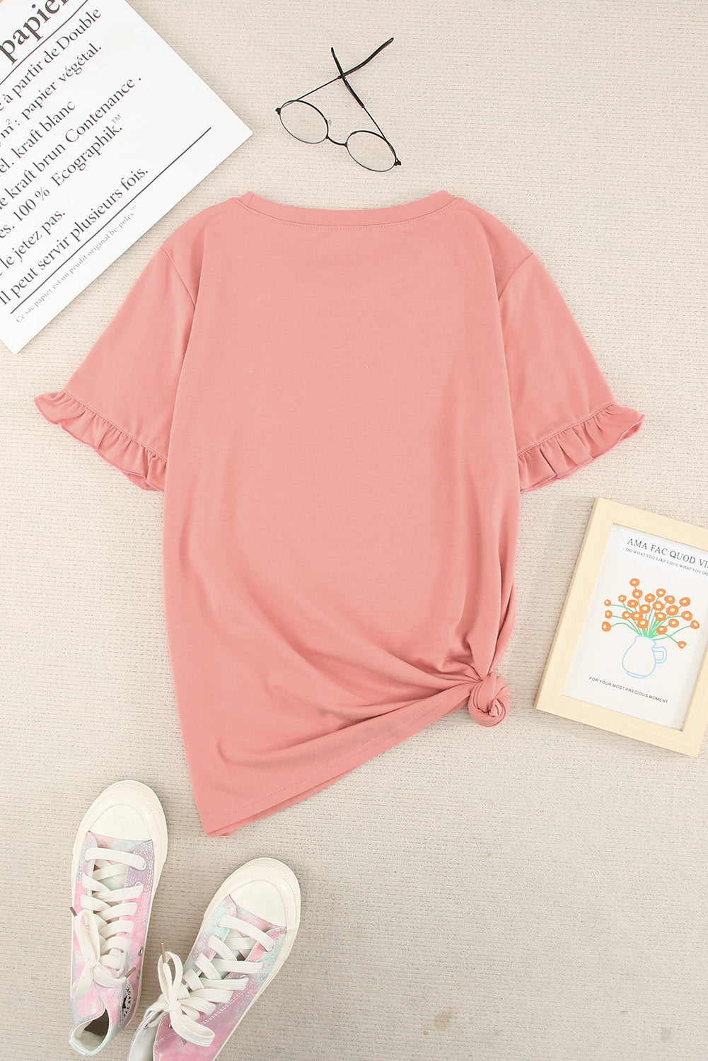 Solid Ruffled Short Sleeve T-Shirt