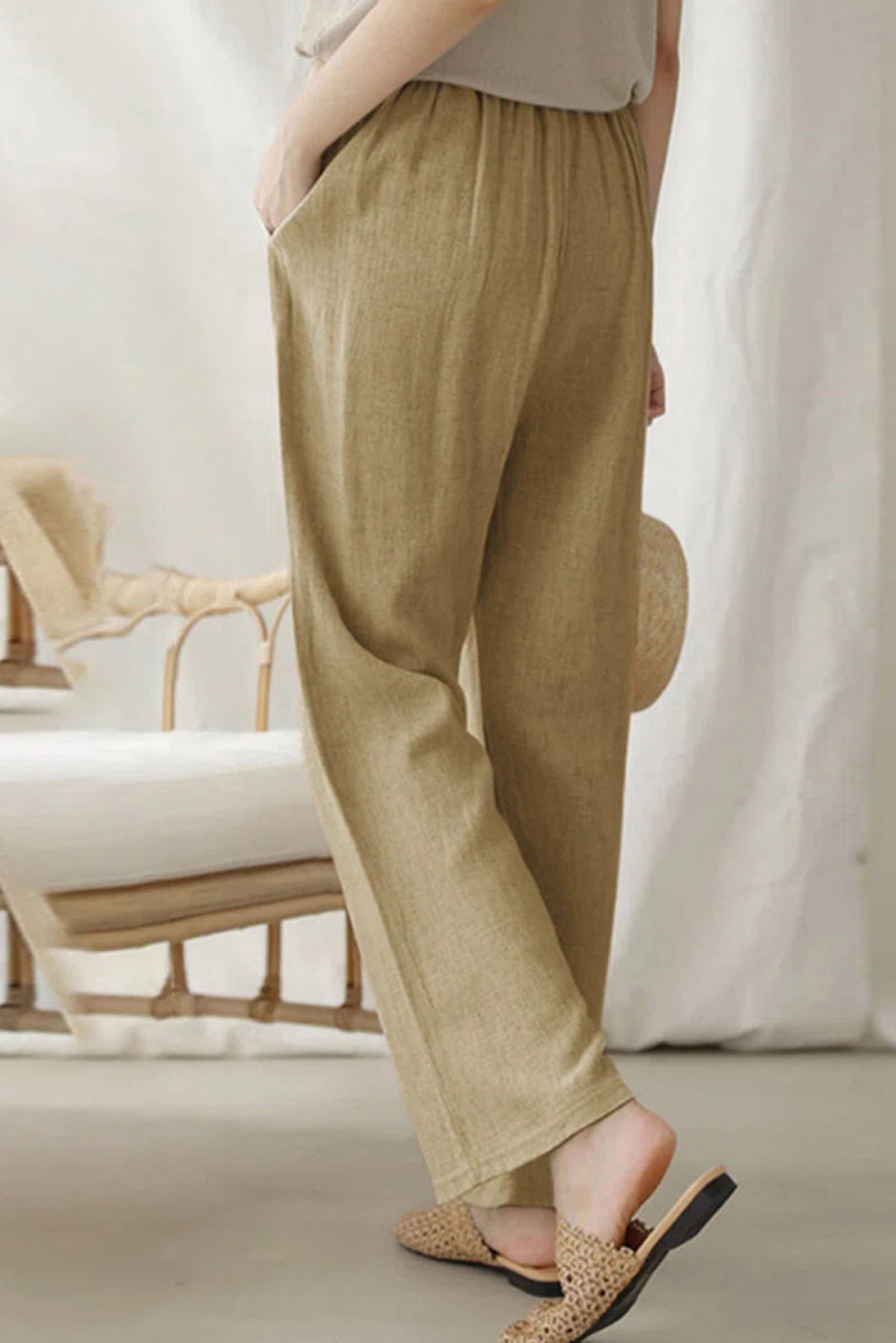 Elastic Waist Straight Leg Loose Casual Pants