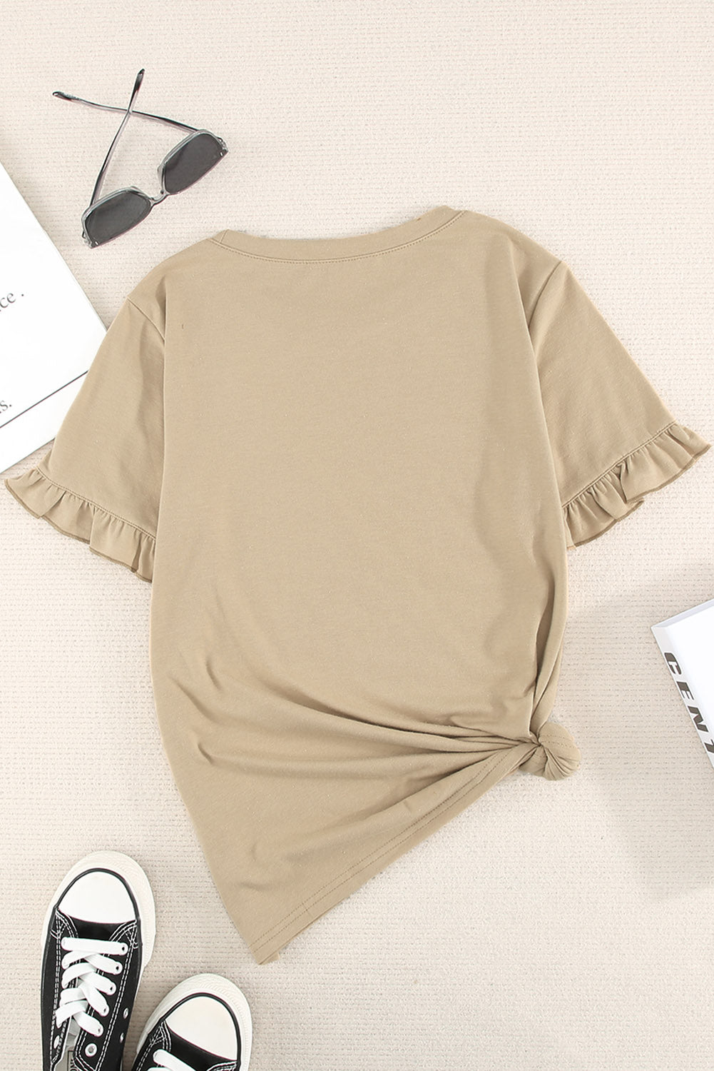 Solid Ruffled Short Sleeve T-Shirt