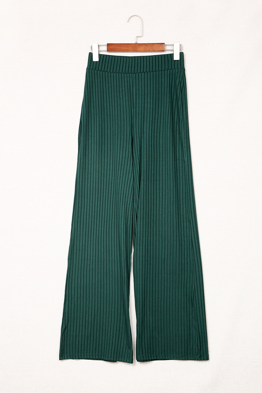 Ribbed Knit High Rise Wide Leg Pants