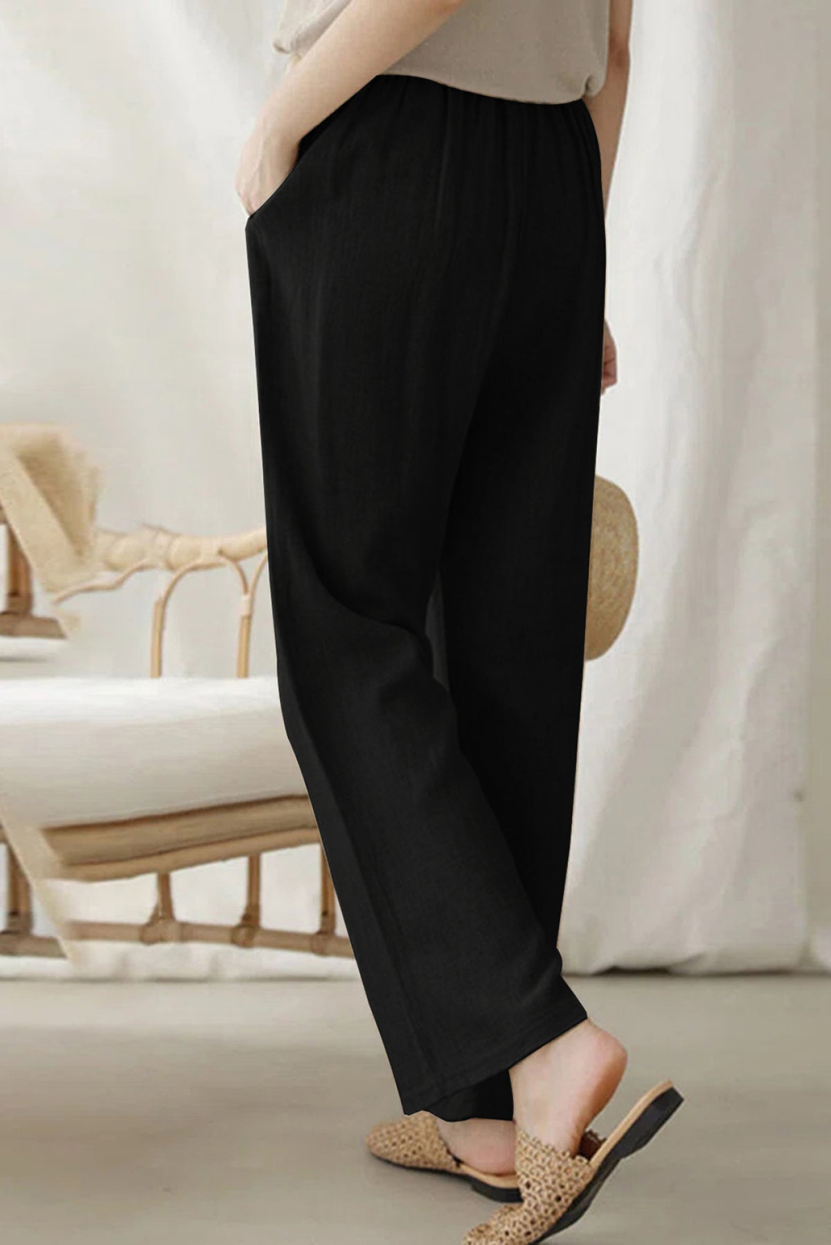 Elastic Waist Straight Leg Loose Casual Pants