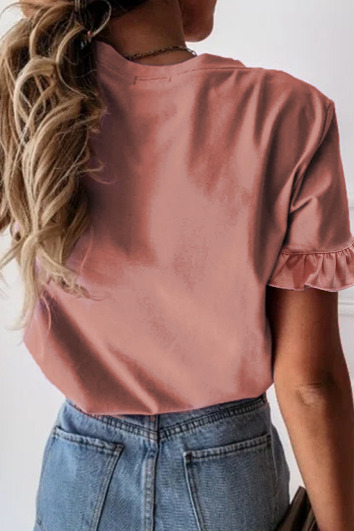 Solid Ruffled Short Sleeve T-Shirt