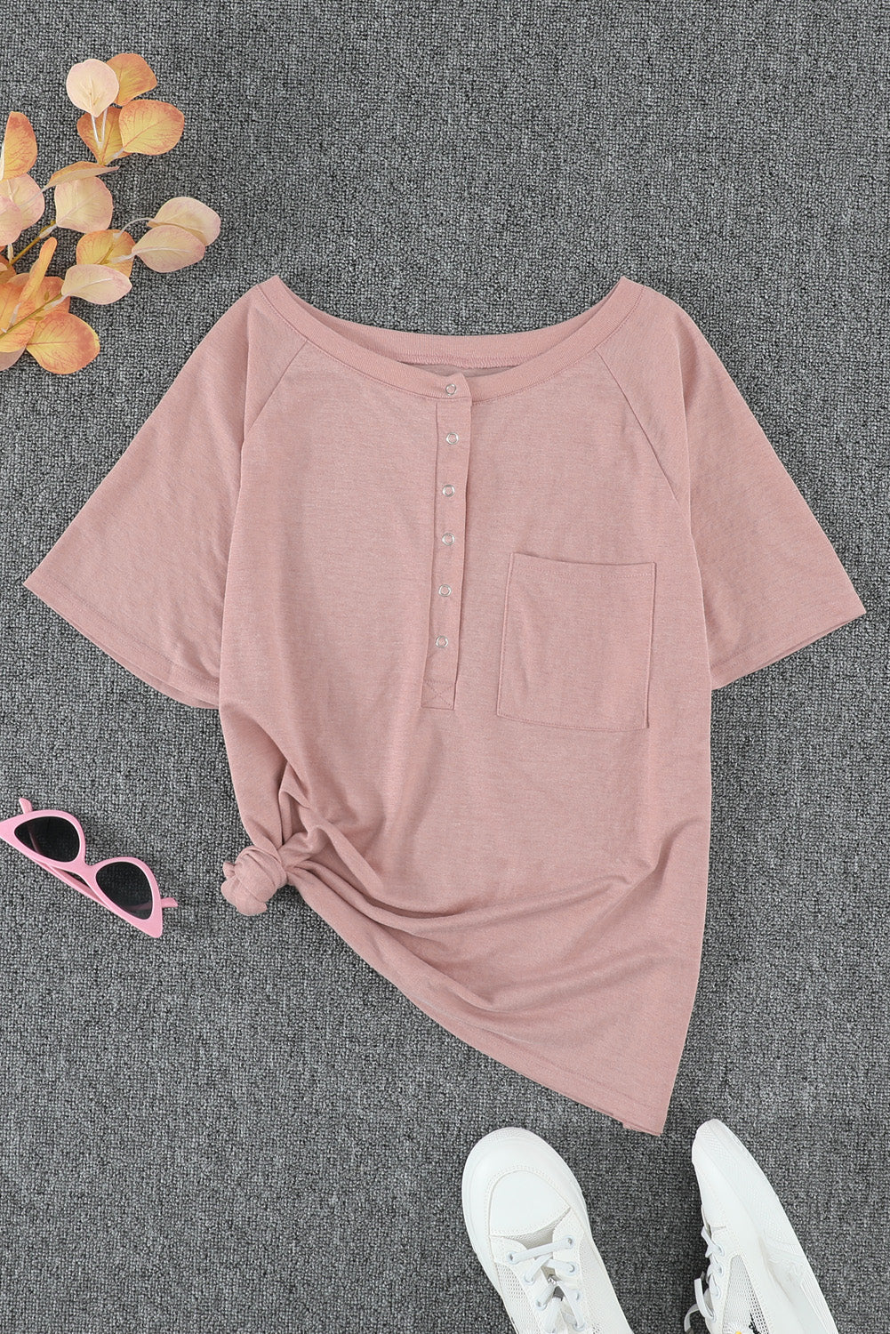 Snap Button Pocketed Short Sleeve Tee