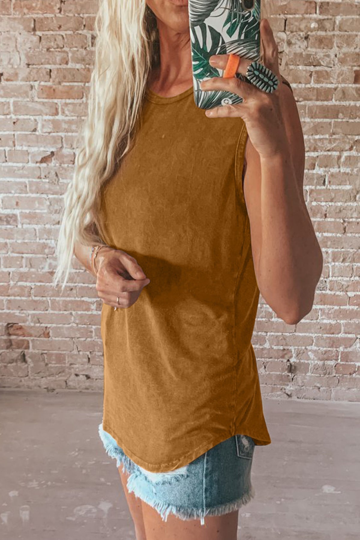 Round Neck Cotton Blend Tank