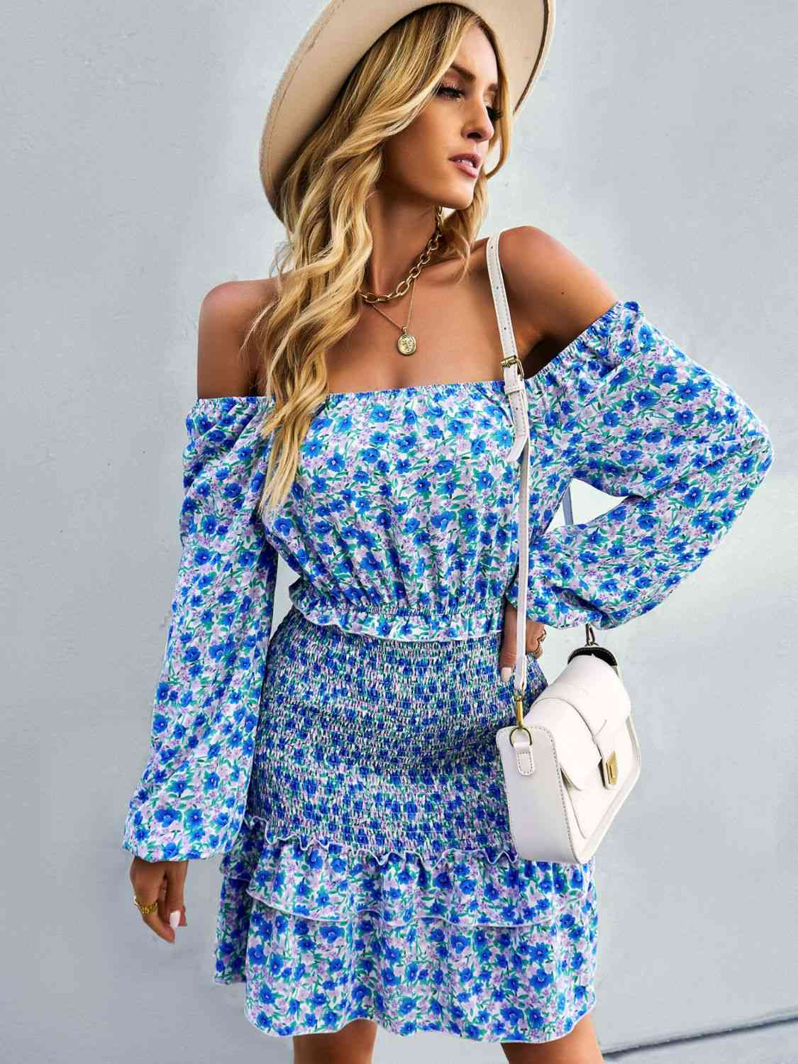 Floral Smocked Off-Shoulder Ruffled Dress