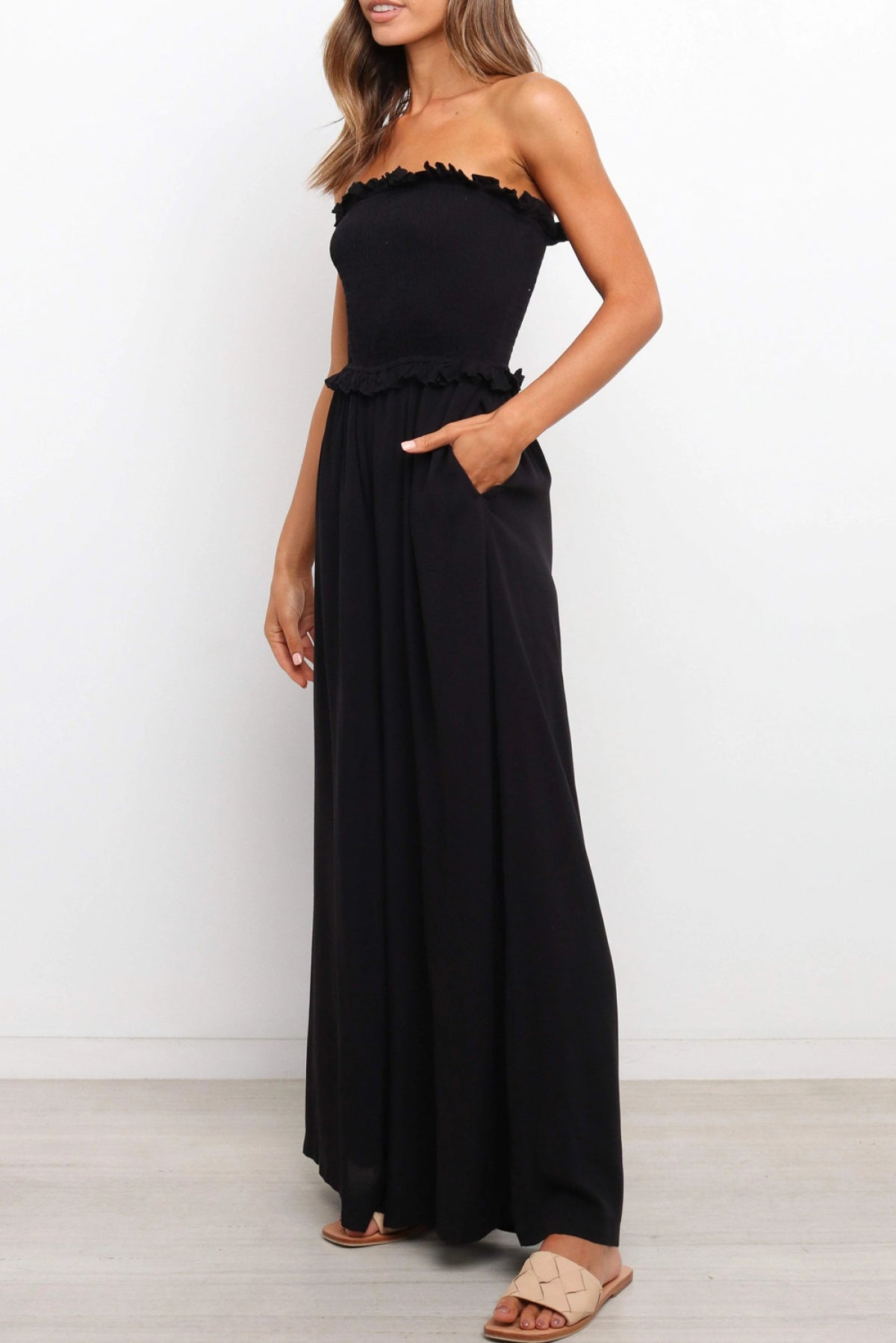 Smocked Bandeau Wide Leg Jumpsuit