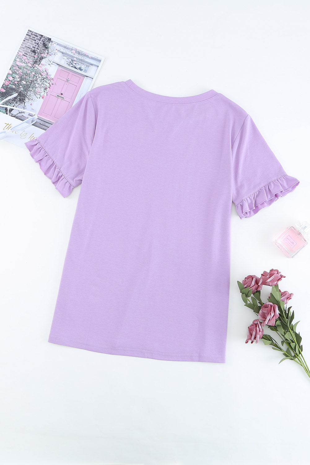 Solid Ruffled Short Sleeve T-Shirt