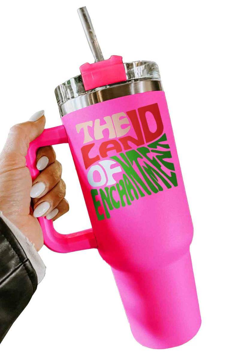 40oz Rose Letter Colorblock Stainless Steel Portable Tumbler With Handle