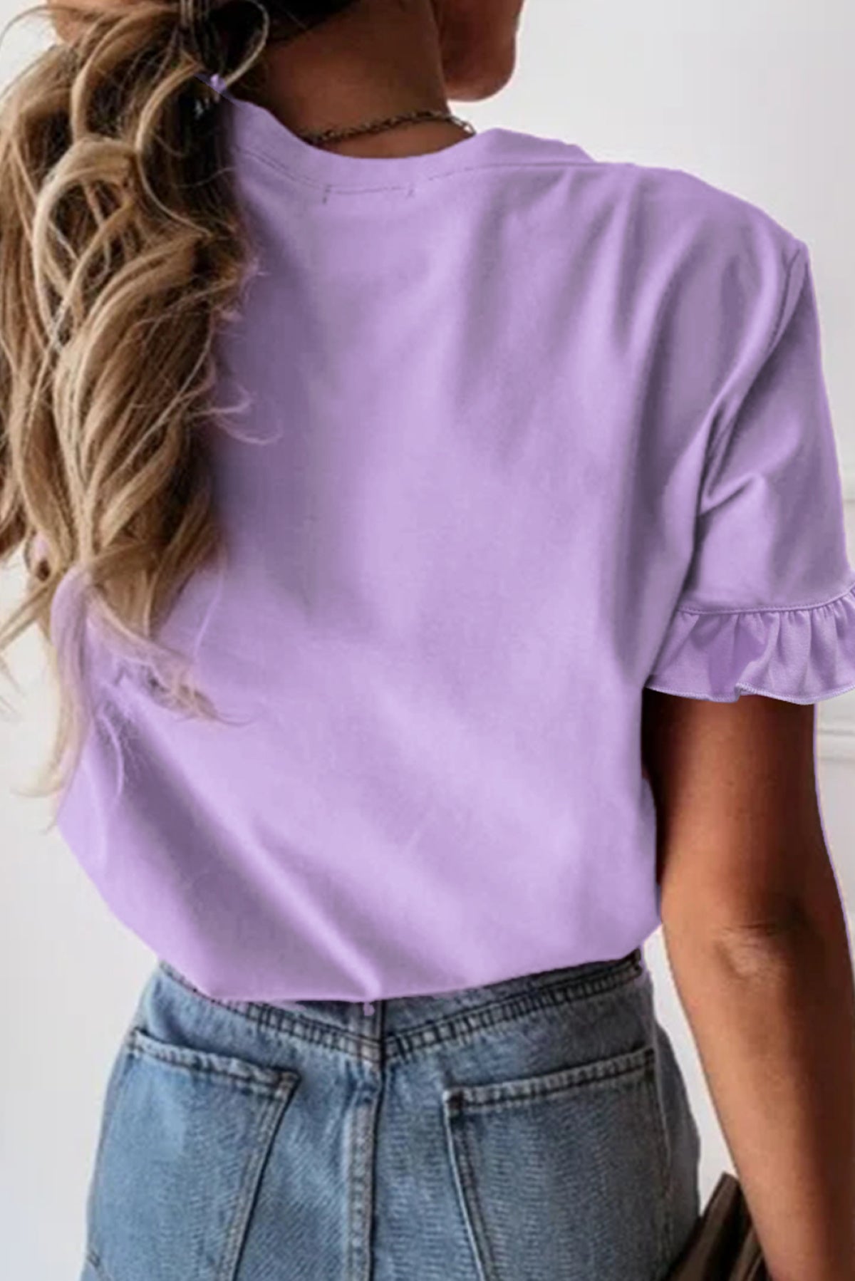 Solid Ruffled Short Sleeve T-Shirt