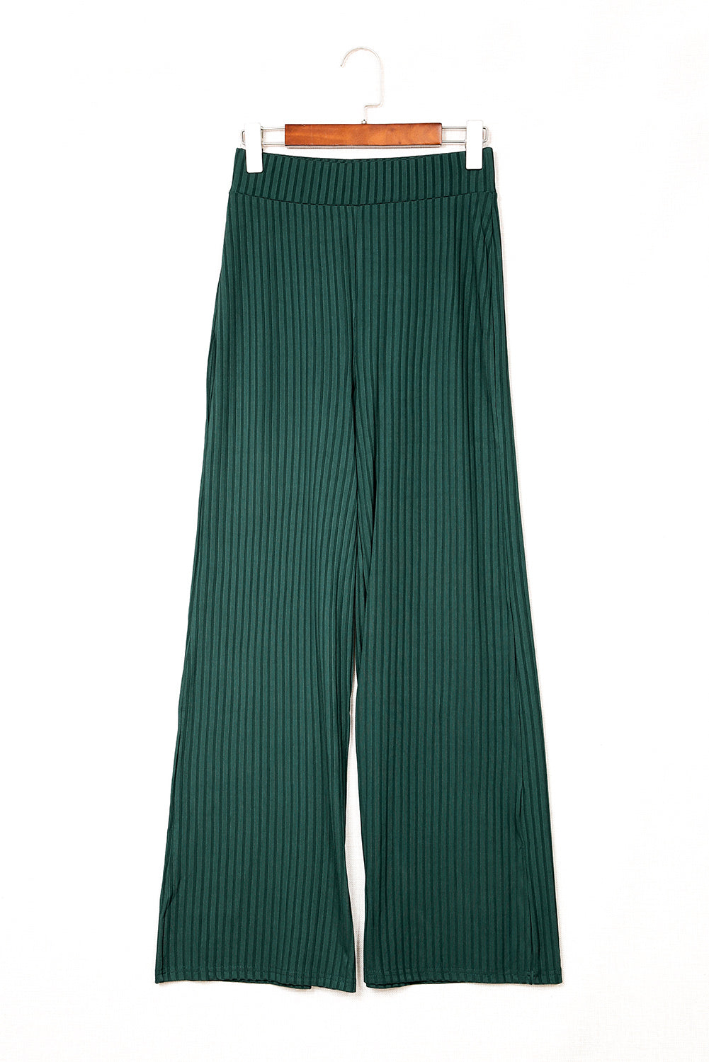 Ribbed Knit High Rise Wide Leg Pants