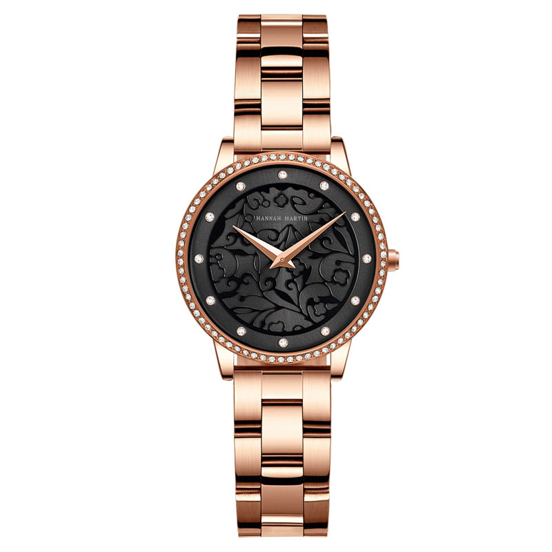 Elegant Embossed Design Dial Quartz Watch for Women