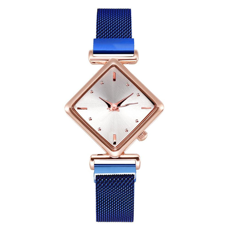 Unique Diamond-Shaped Dial with Magnetic Buckle Steel Mesh Strap Quartz Watches