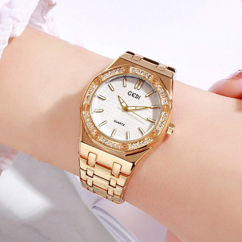 Unique Rhinestone Adorned Geometric Figure Dial Quartz Watches