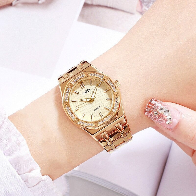 Unique Rhinestone Adorned Geometric Figure Dial Quartz Watches