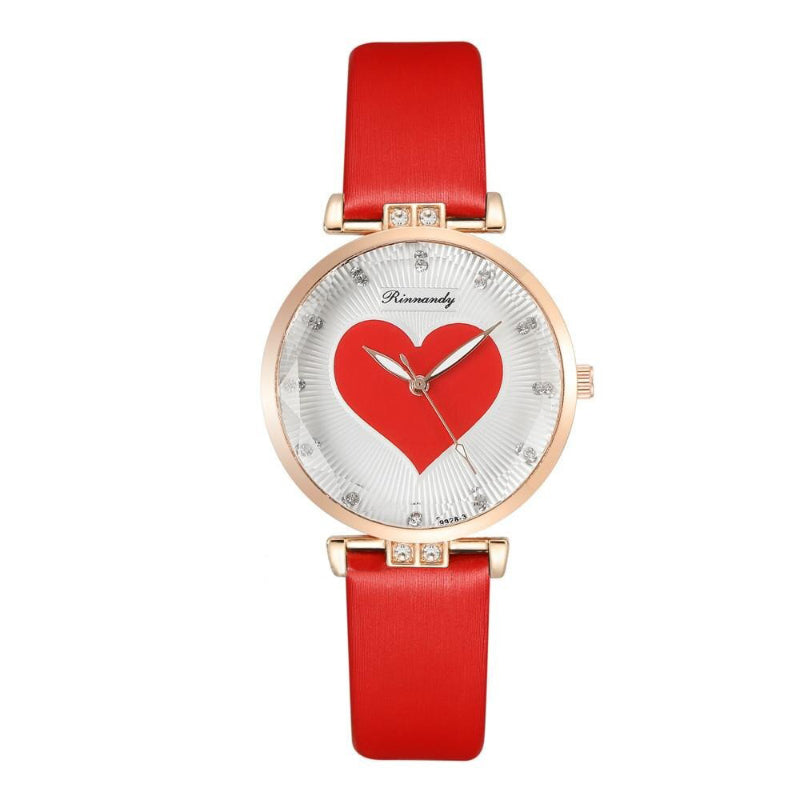 Romantic Love Heart Dial with Genuine Leather Strap Quartz Watches