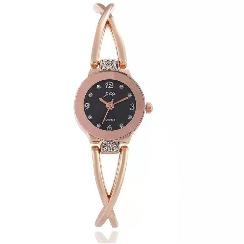 Stainless Steel Rhinestone Adorned Round-Shaped Dial Quartz Watches