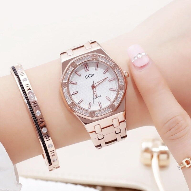 Unique Rhinestone Adorned Geometric Figure Dial Quartz Watches