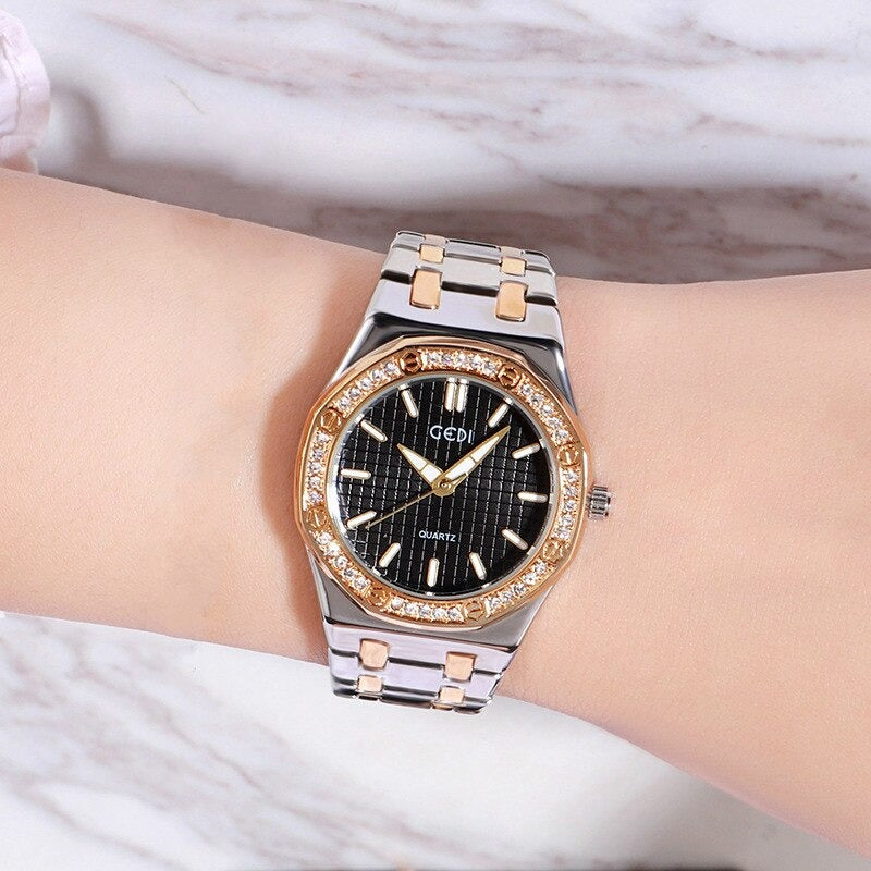 Unique Rhinestone Adorned Geometric Figure Dial Quartz Watches