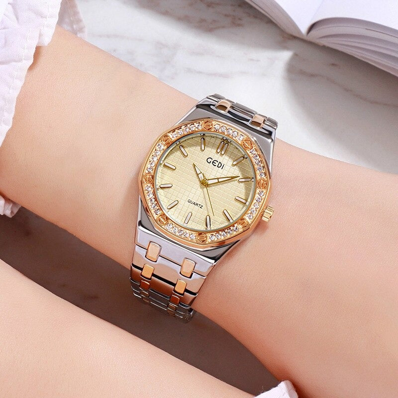 Unique Rhinestone Adorned Geometric Figure Dial Quartz Watches