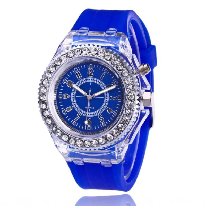 Rhinestone Adorned with LED Light Silicone Strap Quartz Watches