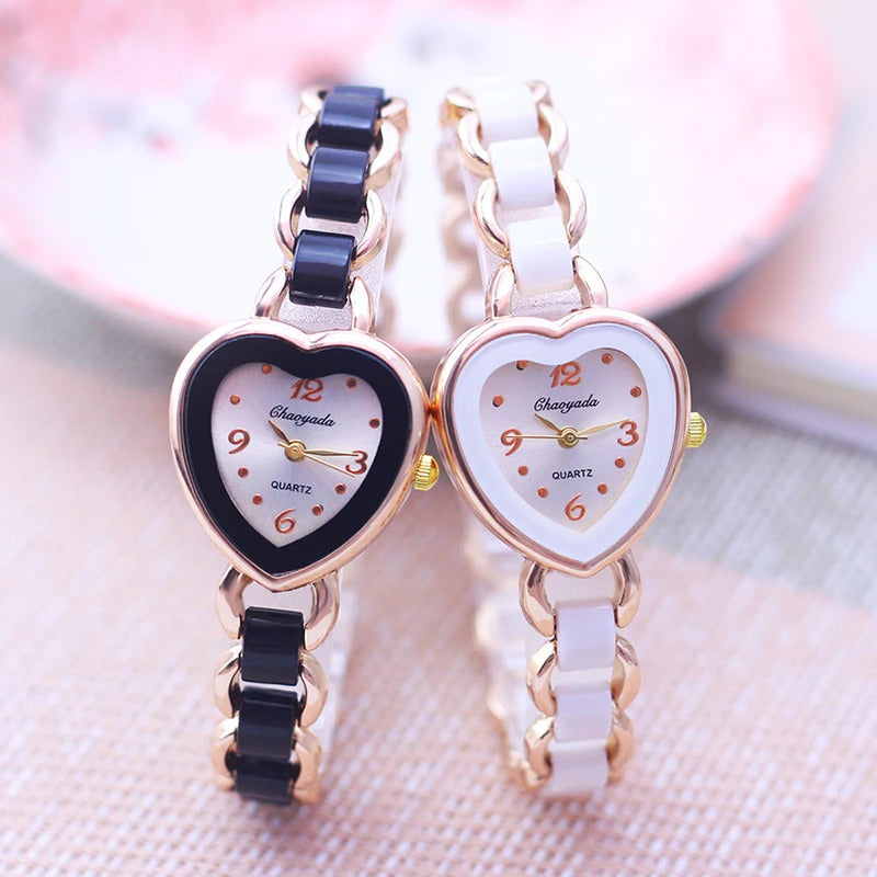 Black and White Unique Heart Shaped Dial Quartz Watch