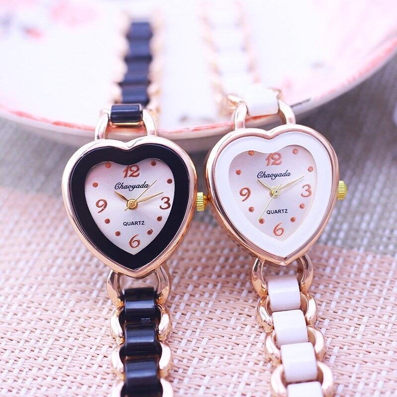 Black and White Unique Heart Shaped Dial Quartz Watch