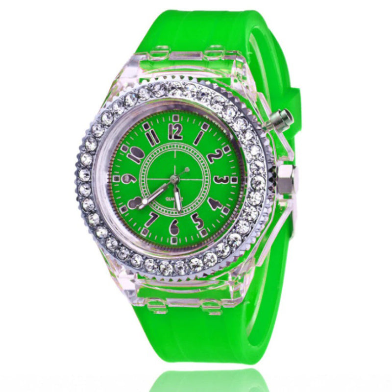 Rhinestone Adorned with LED Light Silicone Strap Quartz Watches