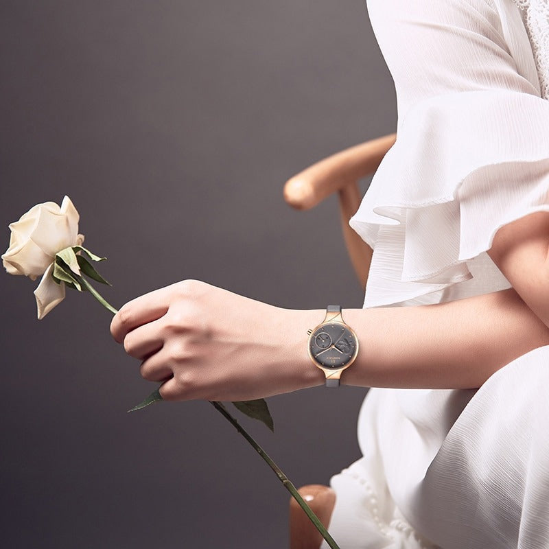 Classic Design Flower Bloom Dial Vegan Leather Strap Quartz Watches