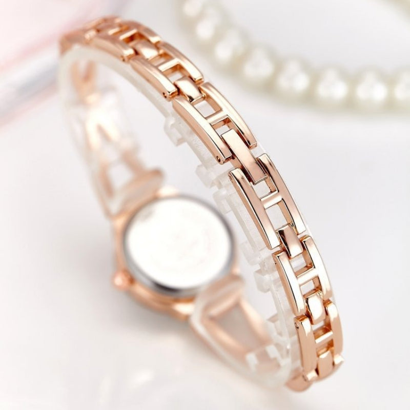 Stainless Steel Rhinestone Adorned Round-Shaped Dial Quartz Watches