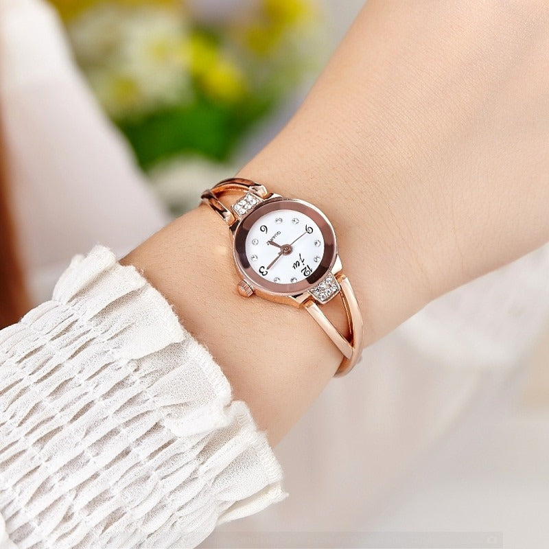 Stainless Steel Rhinestone Adorned Round-Shaped Dial Quartz Watches