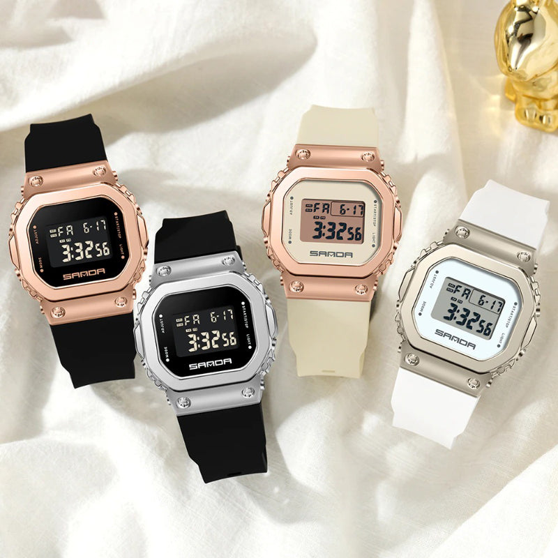 Two-Tone High Fashion Silicone Strap Digital Display Watches