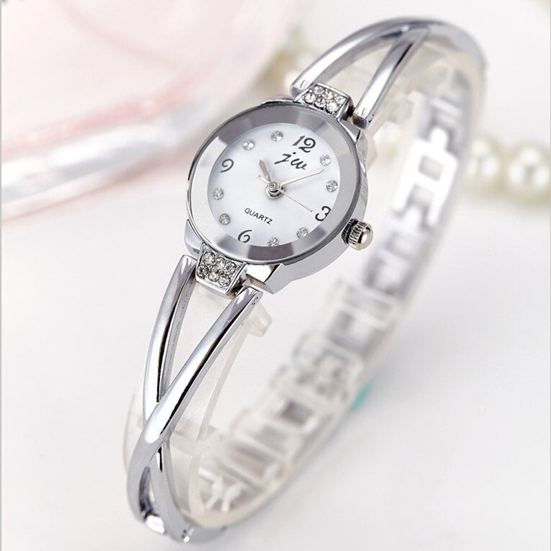 Stainless Steel Rhinestone Adorned Round-Shaped Dial Quartz Watches
