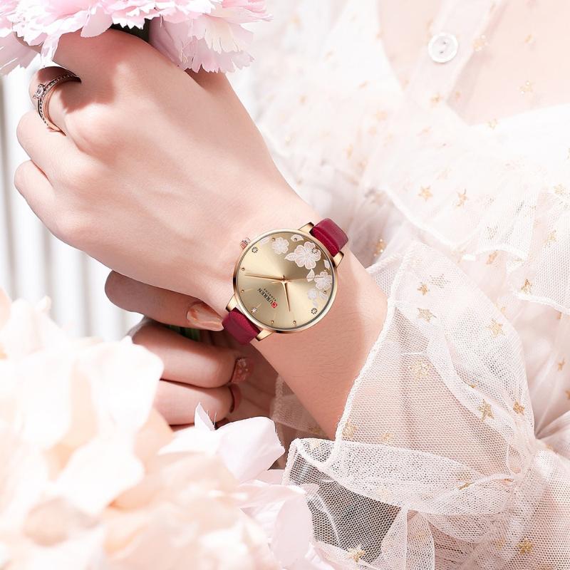 Charismatic Flower Dial with Vegan Leather Strap Quartz Watch