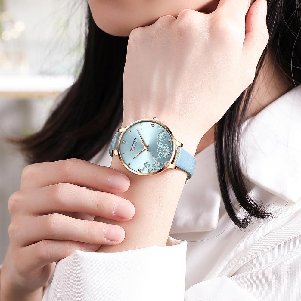 Charismatic Flower Dial with Vegan Leather Strap Quartz Watch